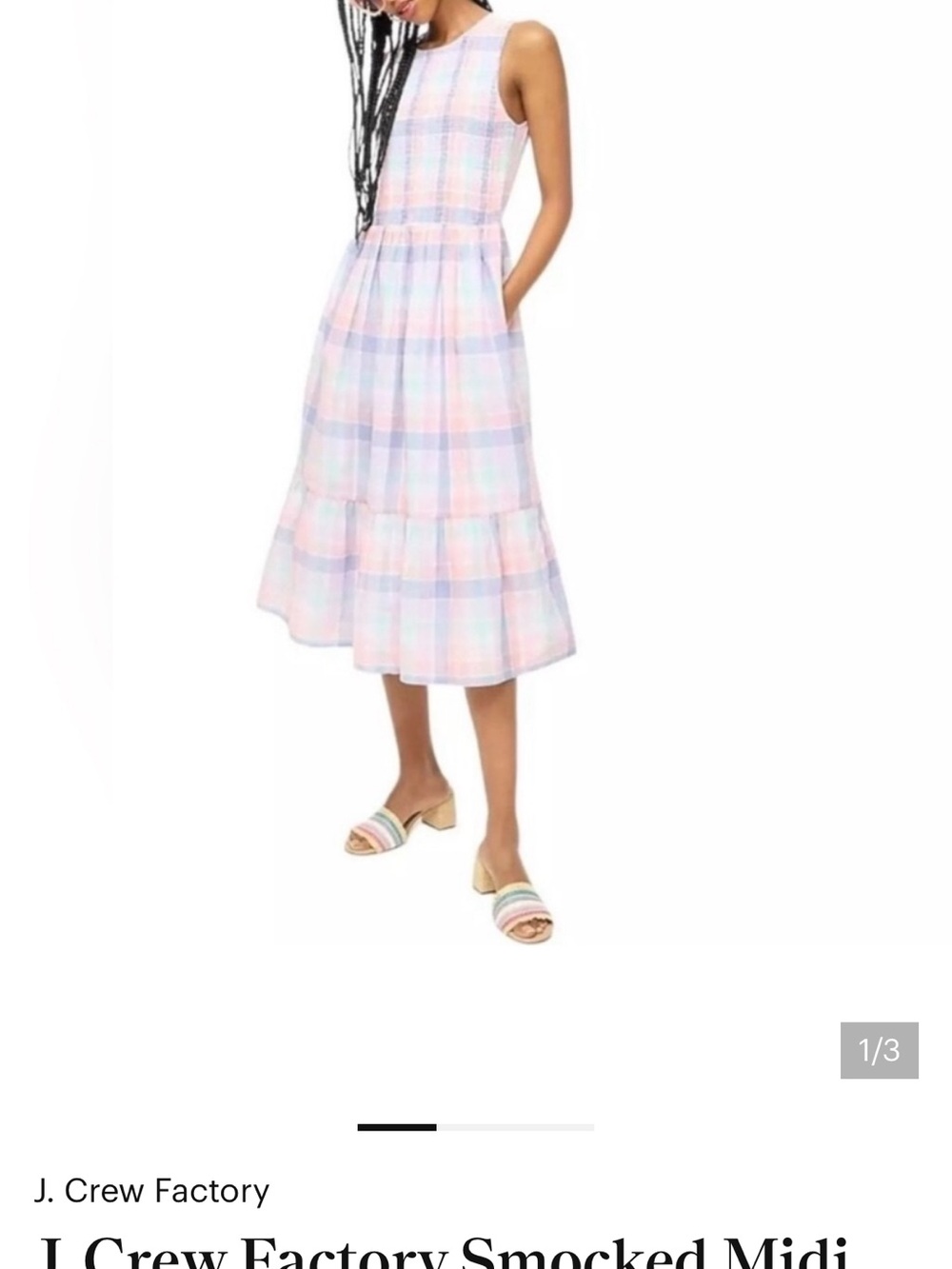 J. Crew Factory Pastel Plaid Smocked Midi Dress — Pink, Mint, Lavender